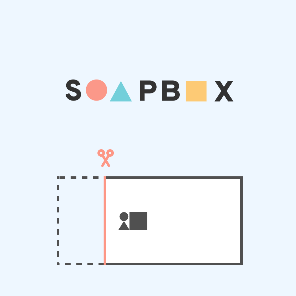 A logomark that reads Soapbox with an abstract UI element representing video editing