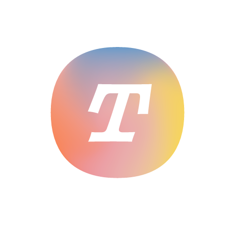 A logo for Tiro, consisting of a rainbow gradient blob with a bold italic letter T